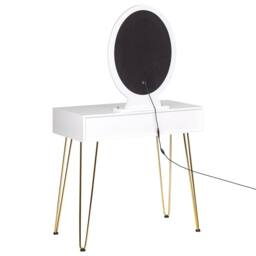 Wyld and Coco Luxe White and Gold Dressing Table LED Oval Mirror and Stool 2 Drawers - thumbnail 7