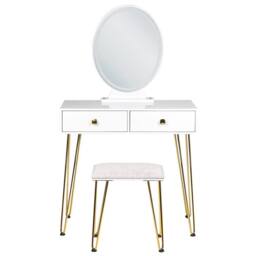 Wyld and Coco Luxe White and Gold Dressing Table LED Oval Mirror and Stool 2 Drawers - thumbnail 4