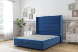 "Comfort Beds Milano Plush Divan Base 2 Drawers - 54"" Wingback-Footboard in Navy - Size: Super King" - thumbnail 2