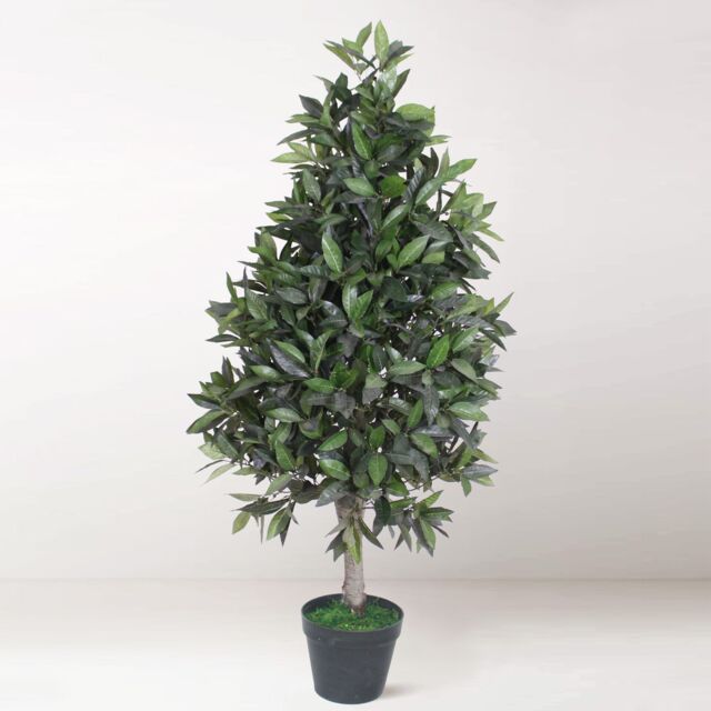 Tradala Trees Lush Artificial Pyramid Bay Tree with Real Wood Trunk in Dark Green - Size: 4ft - image 1