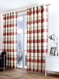 Fusion 'Balmoral Check' Country Checked Pattern Pair of Eyelet Curtains in Scarlet - Size: 117 cm width x 137 cm drop - thumbnail 3