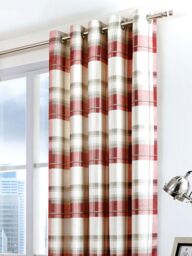 Fusion 'Balmoral Check' Country Checked Pattern Pair of Eyelet Curtains in Scarlet - Size: 117 cm width x 137 cm drop - thumbnail 2