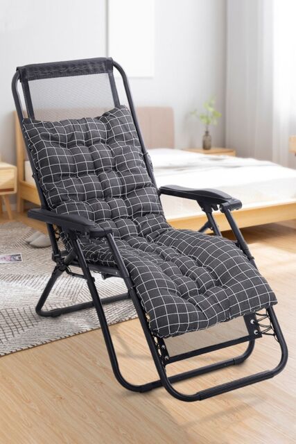 Living and Home 125cm L x 48cm W Plaid Print Beach Chair Seat Cushion Button Tufted Lounge Cushion in Black - Size: 125 cm L x 48 cm W - image 1