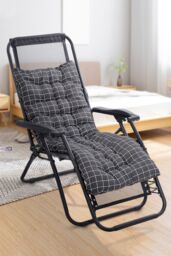 Living and Home 125cm L x 48cm W Plaid Print Beach Chair Seat Cushion Button Tufted Lounge Cushion in Black - Size: 125 cm L x 48 cm W - thumbnail 1
