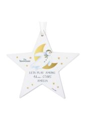 Personalised Memento Company Personalised The Snowman® Gold Moon Wooden Star Decoration in Brown - thumbnail 1