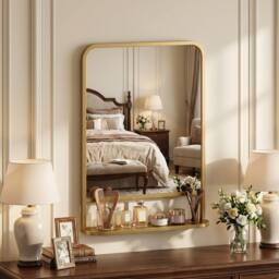 HOMCOM Rectangle Wall Mirror with Shelf 70 x 50 cm, for Living Room, Bedroom in Gold - Size: 70 x 50 cm