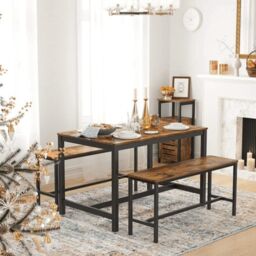 VASAGLE Set of 2 Indoor Dining Benches with Metal Frame in Brown - thumbnail 1
