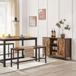 VASAGLE Set of 2 Indoor Dining Benches with Metal Frame in Brown - thumbnail 2