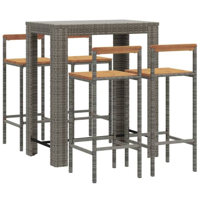 Berkfield Home Beautiful 5 Piece Garden Bar Set Grey Poly Rattan&Solid Wood Acacia - image 1