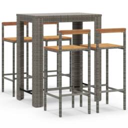 Berkfield Home Beautiful 5 Piece Garden Bar Set Grey Poly Rattan&Solid Wood Acacia - thumbnail 3