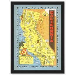 Artery8 Hysterical Map Lindgren 1948 California Pictorial Artwork Framed Wall Art Print A4 in Black - thumbnail 1