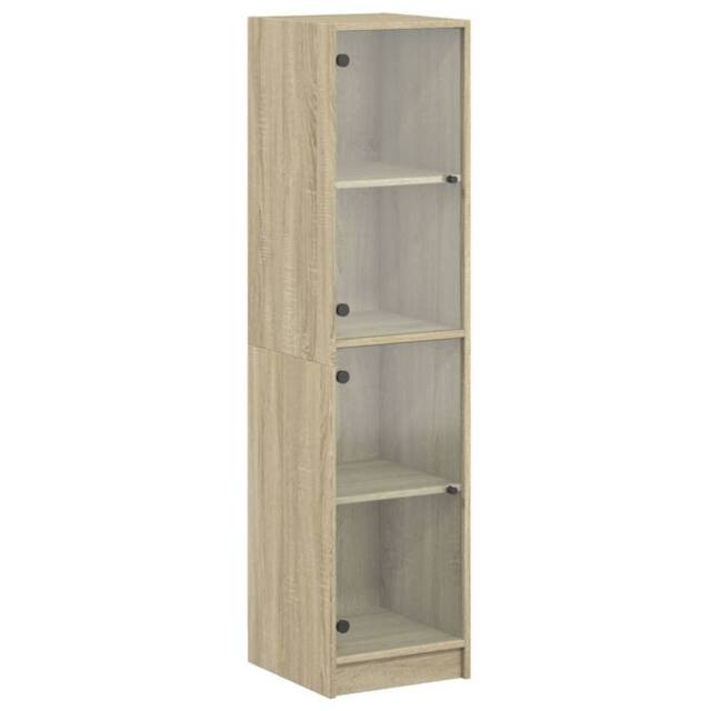 Berkfield Home Highboard with Glass Doors Sonoma Oak 35x37x142 cm in Light Tan - Size: 35 x 37 x 142 cm - image 1