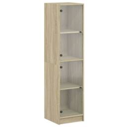 Berkfield Home Highboard with Glass Doors Sonoma Oak 35x37x142 cm in Light Tan - Size: 35 x 37 x 142 cm