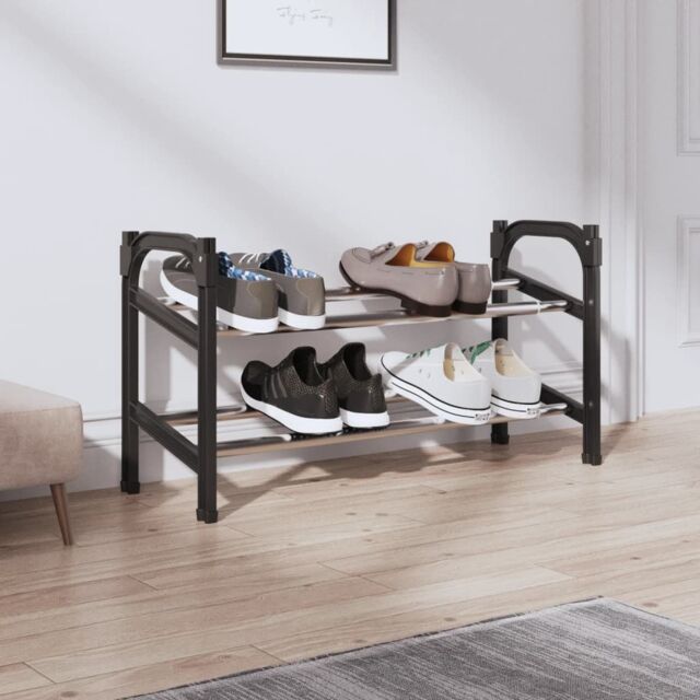 Berkfield Home Extendable Shoe Rack with 2 Shelves 119x24x37 cm in Black - Size: 119 x 24 x 37 cm - image 1