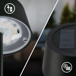 BRILONER Black Matt Solar Powered CCT LED Table Lamp - thumbnail 4