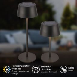 BRILONER Black Matt Solar Powered CCT LED Table Lamp - thumbnail 3