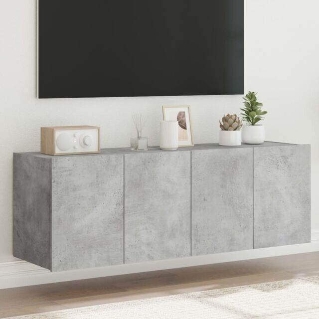 Berkfield Home TV Wall Cabinets with LED Lights 2 pcs Concrete Grey 60x35x41 cm - Size: 60 x 35 x 41 cm - image 1