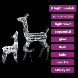 Berkfield Home White Acrylic Reindeer Family Christmas Decoration 160 LED Cold White - thumbnail 4