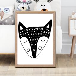 ARTZE Cute Black Fox Scandi Animal Framed Print SIZE: A4 with Oak Frame - thumbnail 2