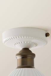 ValueLights Burford White Ceramic Ribbed Semi Flush Ceiling Light with Bulb in Cream - thumbnail 5