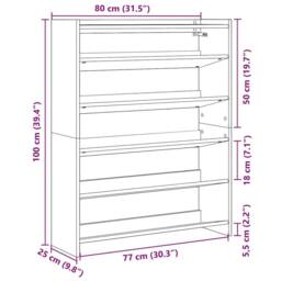 Berkfield Home Shoe Rack Black 80x25x100 cm Engineered Wood - Size: 80 x 25 x 100 cm - thumbnail 9