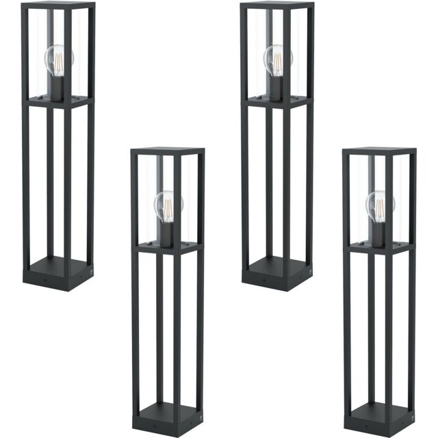 Loops 4 PACK IP44 Outdoor Bollard Light Black Cast Aluminium Box 40W E27 Tall Post - image 1