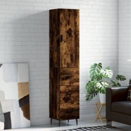 Berkfield Home Highboard Smoked Oak 34.5x34x180 cm Engineered Wood in Brown - thumbnail 2