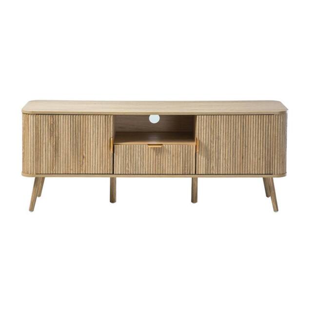 CALICOSY TV Stand With 2 Doors, Oak Effect, Rounded Slat Fronts, 140 Cm Wide -… in Light Brown - image 1
