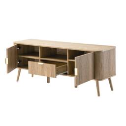 CALICOSY TV Stand With 2 Doors, Oak Effect, Rounded Slat Fronts, 140 Cm Wide -… in Light Brown - thumbnail 5