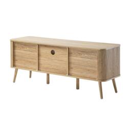 CALICOSY TV Stand With 2 Doors, Oak Effect, Rounded Slat Fronts, 140 Cm Wide -… in Light Brown - thumbnail 9