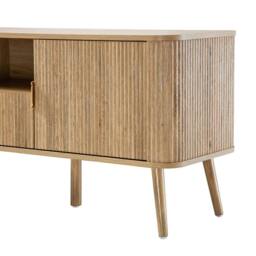 CALICOSY TV Stand With 2 Doors, Oak Effect, Rounded Slat Fronts, 140 Cm Wide -… in Light Brown - thumbnail 4
