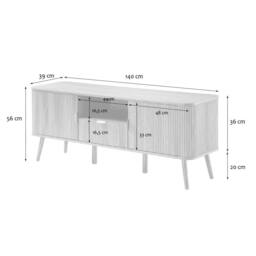 CALICOSY TV Stand With 2 Doors, Oak Effect, Rounded Slat Fronts, 140 Cm Wide -… in Light Brown - thumbnail 6