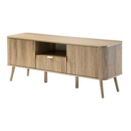 CALICOSY TV Stand With 2 Doors, Oak Effect, Rounded Slat Fronts, 140 Cm Wide -… in Light Brown - thumbnail 8