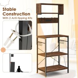 Costway Kitchen Bakers Rack 153 cm Tall Microwave Stand w/Power Outlet in Brown - thumbnail 6