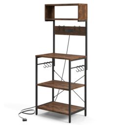 Costway Kitchen Bakers Rack 153 cm Tall Microwave Stand w/Power Outlet in Brown - thumbnail 9