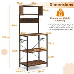 Costway Kitchen Bakers Rack 153 cm Tall Microwave Stand w/Power Outlet in Brown - thumbnail 2