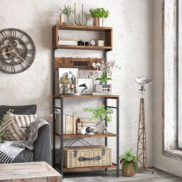 Costway Kitchen Bakers Rack 153 cm Tall Microwave Stand w/Power Outlet in Brown - thumbnail 8
