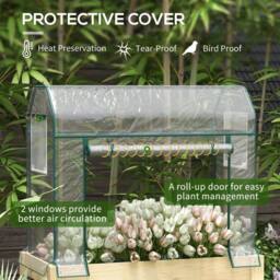 NESTLUNE Wooden Raised Planter, Garden Bed with Greenhouse in Natural - Size: 1.25kg - thumbnail 5