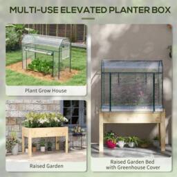 NESTLUNE Wooden Raised Planter, Garden Bed with Greenhouse in Natural - Size: 1.25kg - thumbnail 3