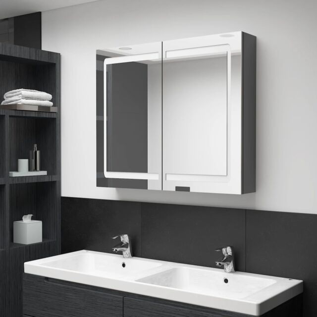 Berkfield Home LED Bathroom Mirror Cabinet Grey 80x12x68 cm - Size: 80 x 12 x 68 cm - image 1