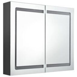 Berkfield Home LED Bathroom Mirror Cabinet Grey 80x12x68 cm - Size: 80 x 12 x 68 cm - thumbnail 3