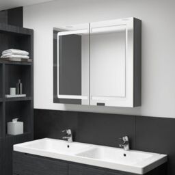 Berkfield Home LED Bathroom Mirror Cabinet Grey 80x12x68 cm - Size: 80 x 12 x 68 cm - thumbnail 1