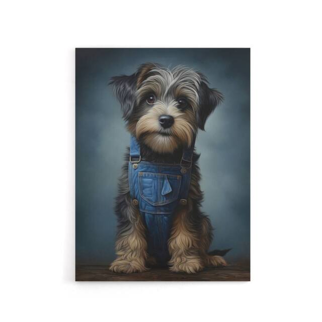 "Artery8 Adorable Snorkie Dog In Dungarees Canvas Wall Art Print in Grey - Size: W18"" x H24""" - image 1