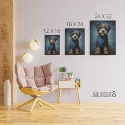 "Artery8 Adorable Snorkie Dog In Dungarees Canvas Wall Art Print in Grey - Size: W18"" x H24""" - thumbnail 4