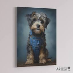 "Artery8 Adorable Snorkie Dog In Dungarees Canvas Wall Art Print in Grey - Size: W18"" x H24""" - thumbnail 2