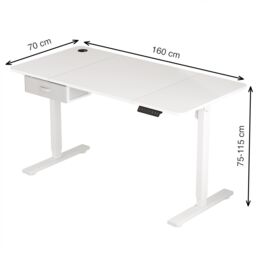 MCC Direct Electric Desk Height Adjustable Standing/Sitting Computer Desk 160cm in White - Size: 160 cm x 70 cm - thumbnail 4