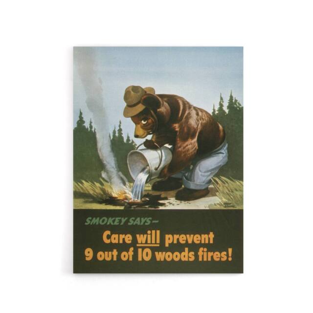 "Artery8 Smokey Bear Advert Forest Fire Prevention Canvas Wall Art Print - Size: W18"" x H24""" - image 1