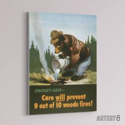"Artery8 Smokey Bear Advert Forest Fire Prevention Canvas Wall Art Print - Size: W18"" x H24""" - thumbnail 2