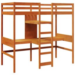 Berkfield Home Loft Bed Frame with Desk & Shelves Wax Brown 90x200cm Solid Wood Pine - Size: 90x200 cm - thumbnail 2