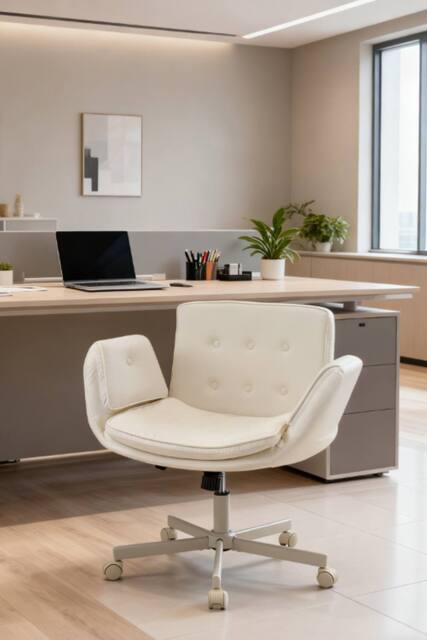 Living and Home Ergonomic Office Chair with Adjustable Armrests, Wheels & Wide Seat in Beige - image 1